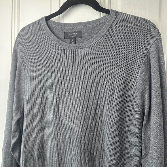Nordstrom Sweater Mens Medium Gray Silk Blend Knit Preppy Long Sleeve Crewneck - Picture 2 of 7